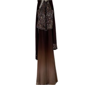 Cassandra Stone Brown Vintage 90s Silk Beaded Halter Ombre Prom Formal Gown 12